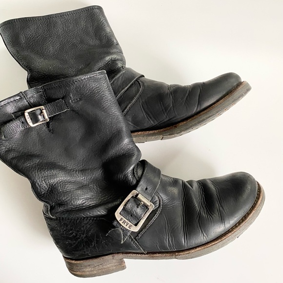 Frye Veronica Short Engineer/ Moto Black Leather Boots - Picture 2 of 9